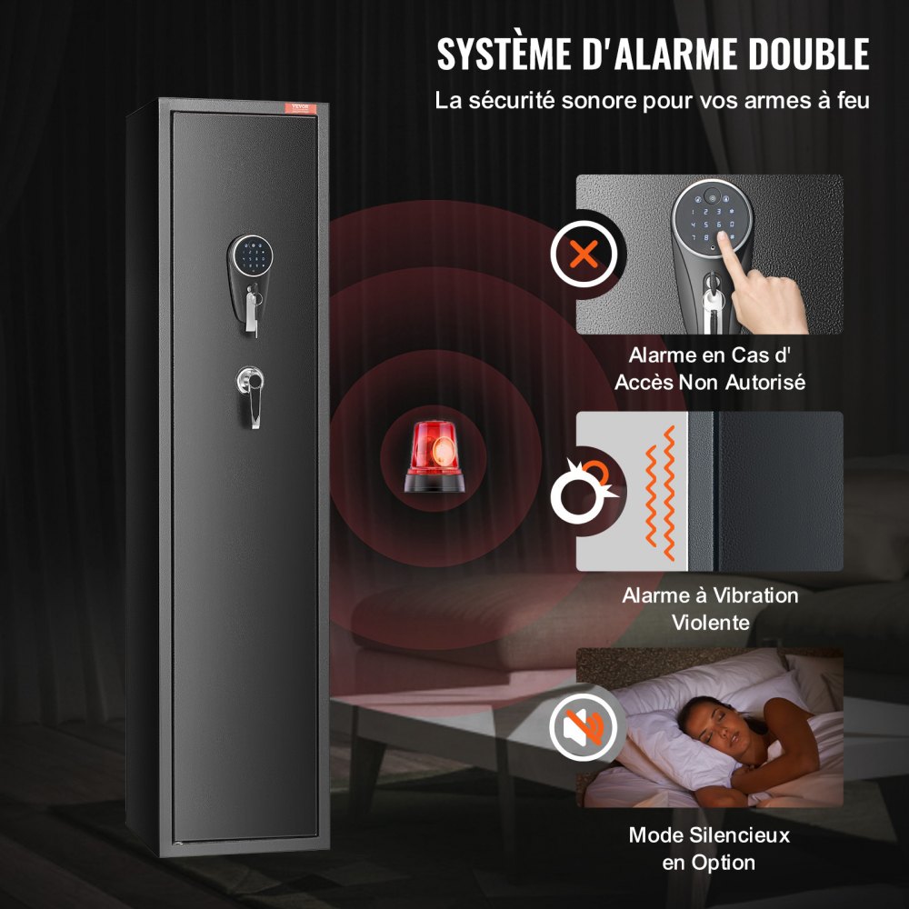 VEVOR 5 Cassaforte per Pistole, Cassaforte per Pistole con Tastiera Digitale e Serratura, Armadietto per Pistole con Armadietto Integrato, Ripiano Rimovibile per Armi Lunghe e Pistole Domestiche