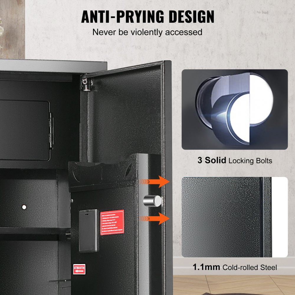 VEVOR Cassaforte Portafucili Verticale Posti 6 Fucili 4 Pistola con Serraggio dell'Impronta & Codice Digitale, Cassaforte di Sicurezza per Armi Pistola Fucili Acciaio Laminata, Cassaforte Portafucili