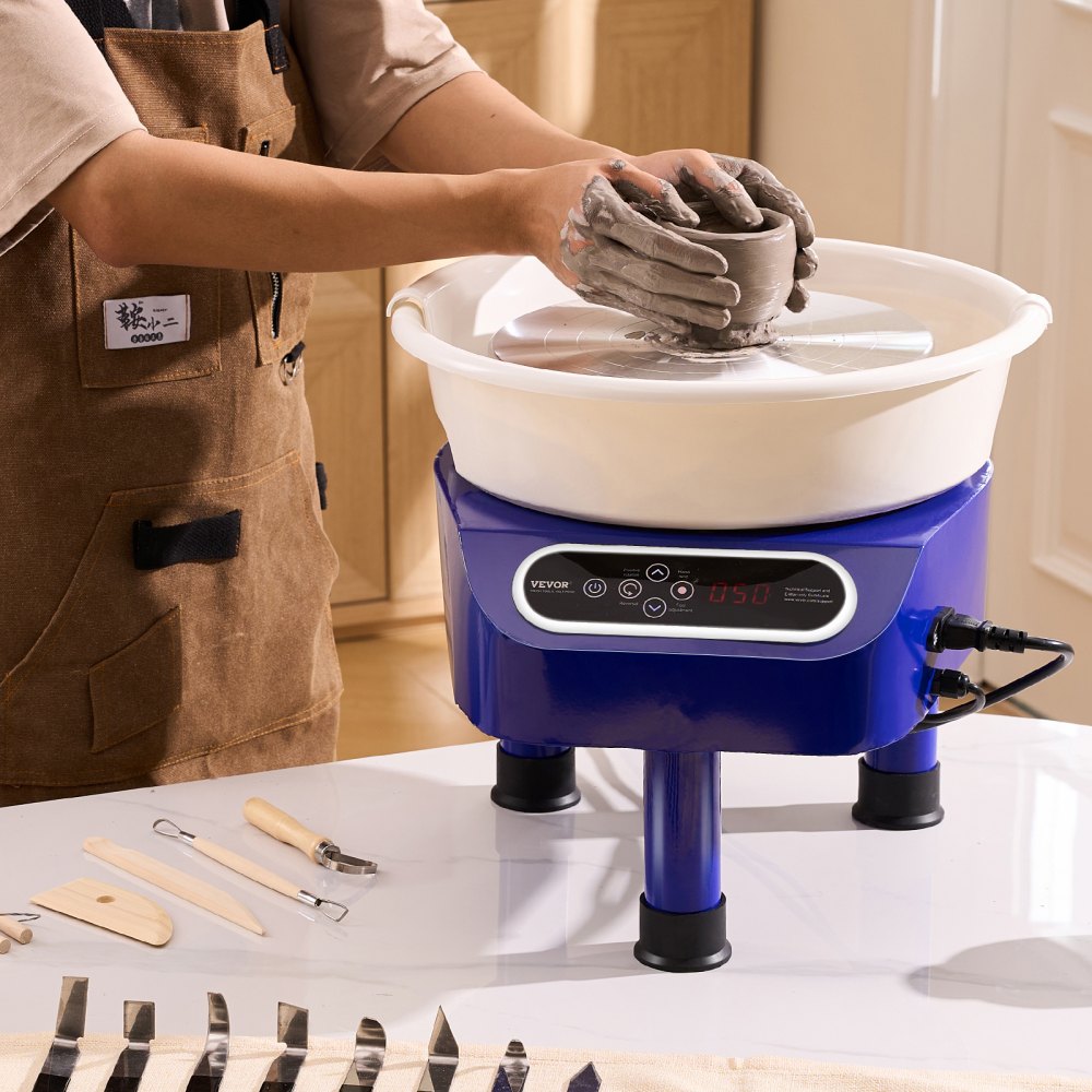 VEVOR Ruota per Ceramica, Macchina 250 mm, Ruota Elettrica per Ceramica da 350 W, Ruota Trasmissione Diretta con 3 Gambe di Supporto Pedale Touch Screen LCD per Artigianato Artistico Fai da Te, Blu