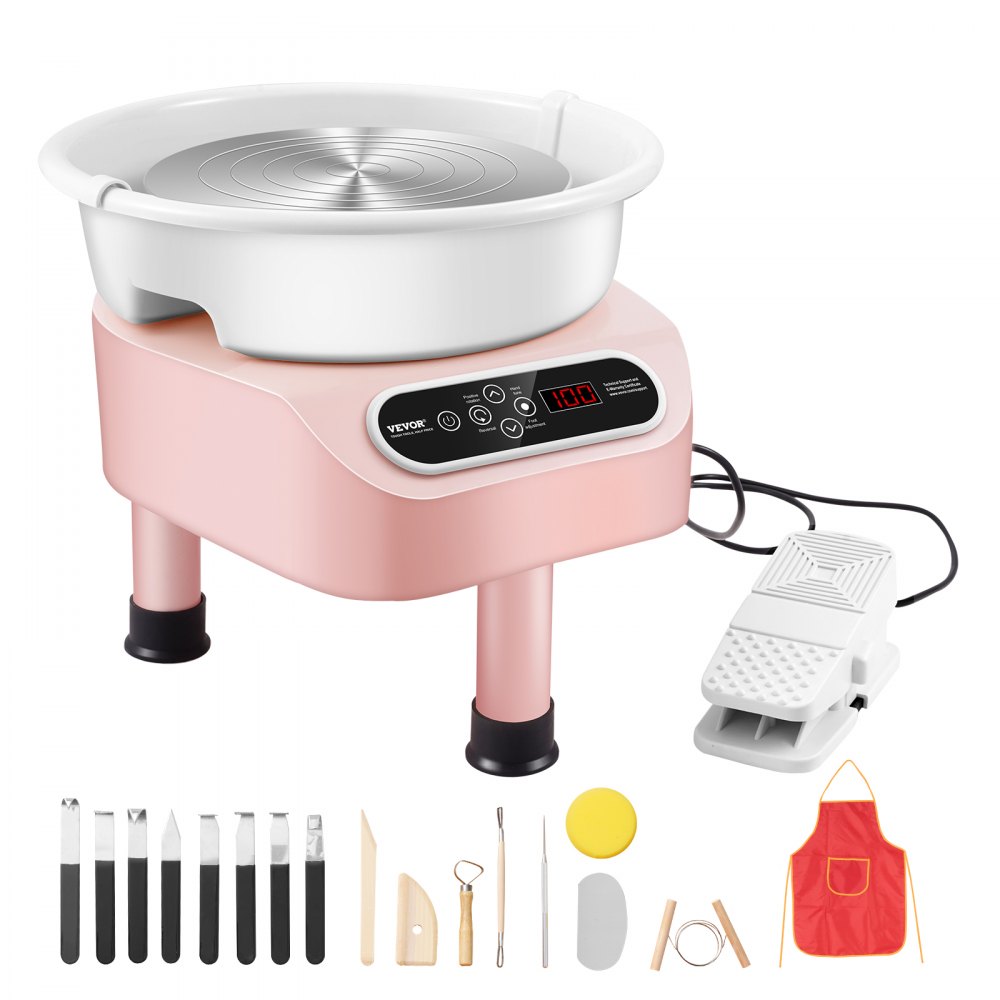 VEVOR Ruota in Ceramica 25 cm Ruota Pedale con Touch Screen 350 W 3 Gambe Rosa