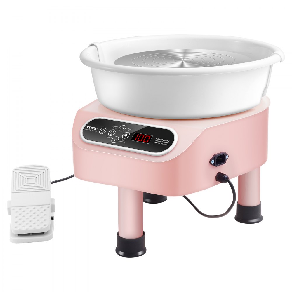 VEVOR Ruota per Ceramica, Macchina per Formare Ceramica Ruota Elettrica, con Pedale Touch Screen LCD Strumenti di Modellazione, 3 Gambe di Supporto, per Artigianato Artistico, 450 W, 280mm, Rosa