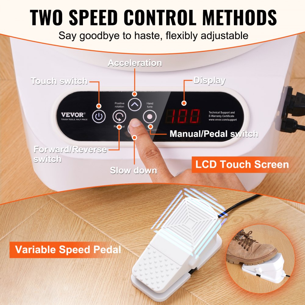 VEVOR Ruota per Ceramica, Macchina per Formare Ceramica Ruota Elettrica, con Pedale Touch Screen LCD Strumenti di Modellazione, 3 Gambe di Supporto, per Artigianato Artistico, 450 W, 280mm, Bianco