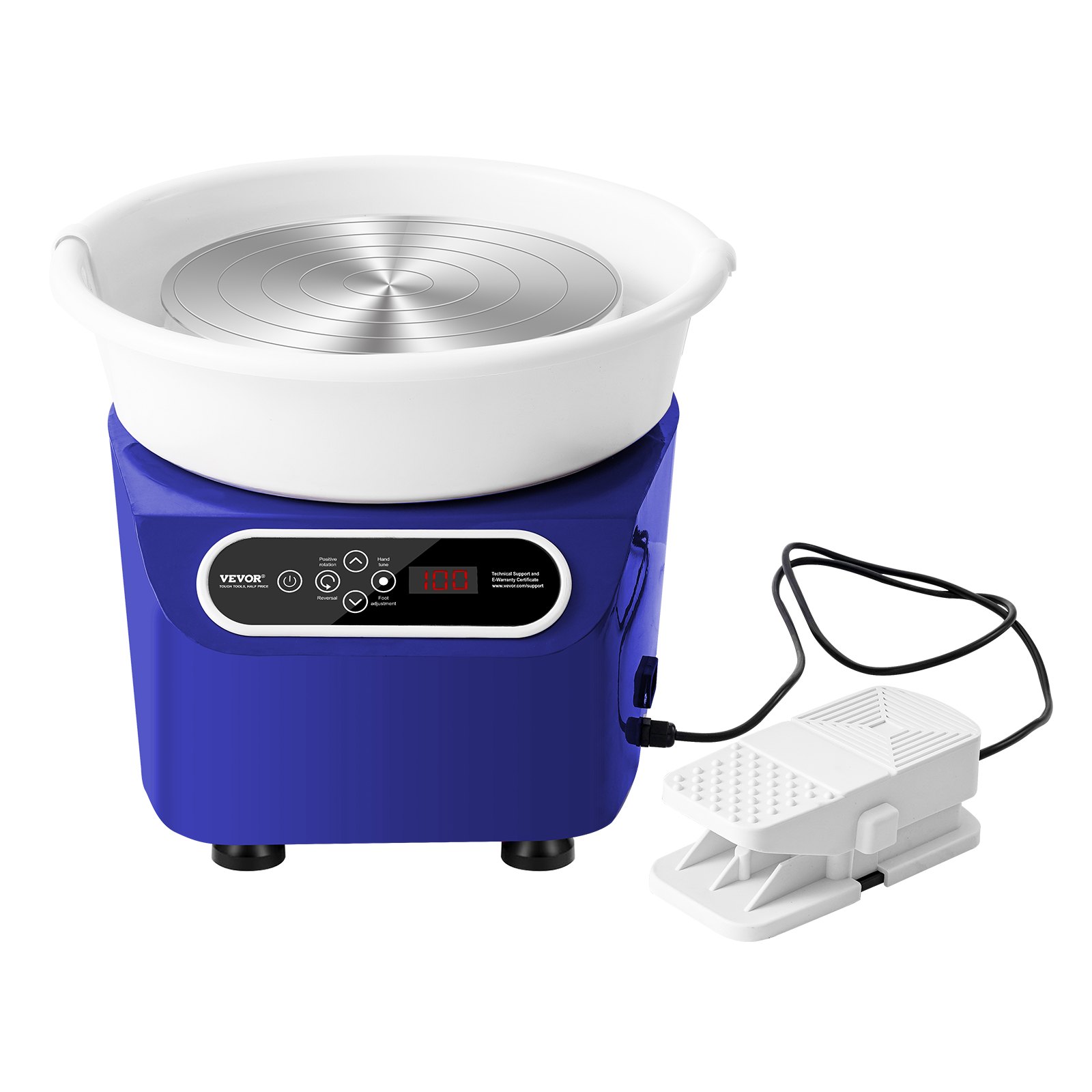 VEVOR Ruota per Ceramica, Macchina per Formare Ceramica Ruota Elettrica, con Pedale Touch Screen LCD Strumenti di Modellazione, Ruota a Trasmissione, per Artigianato Artistico, 350 W, 250mm, Blu