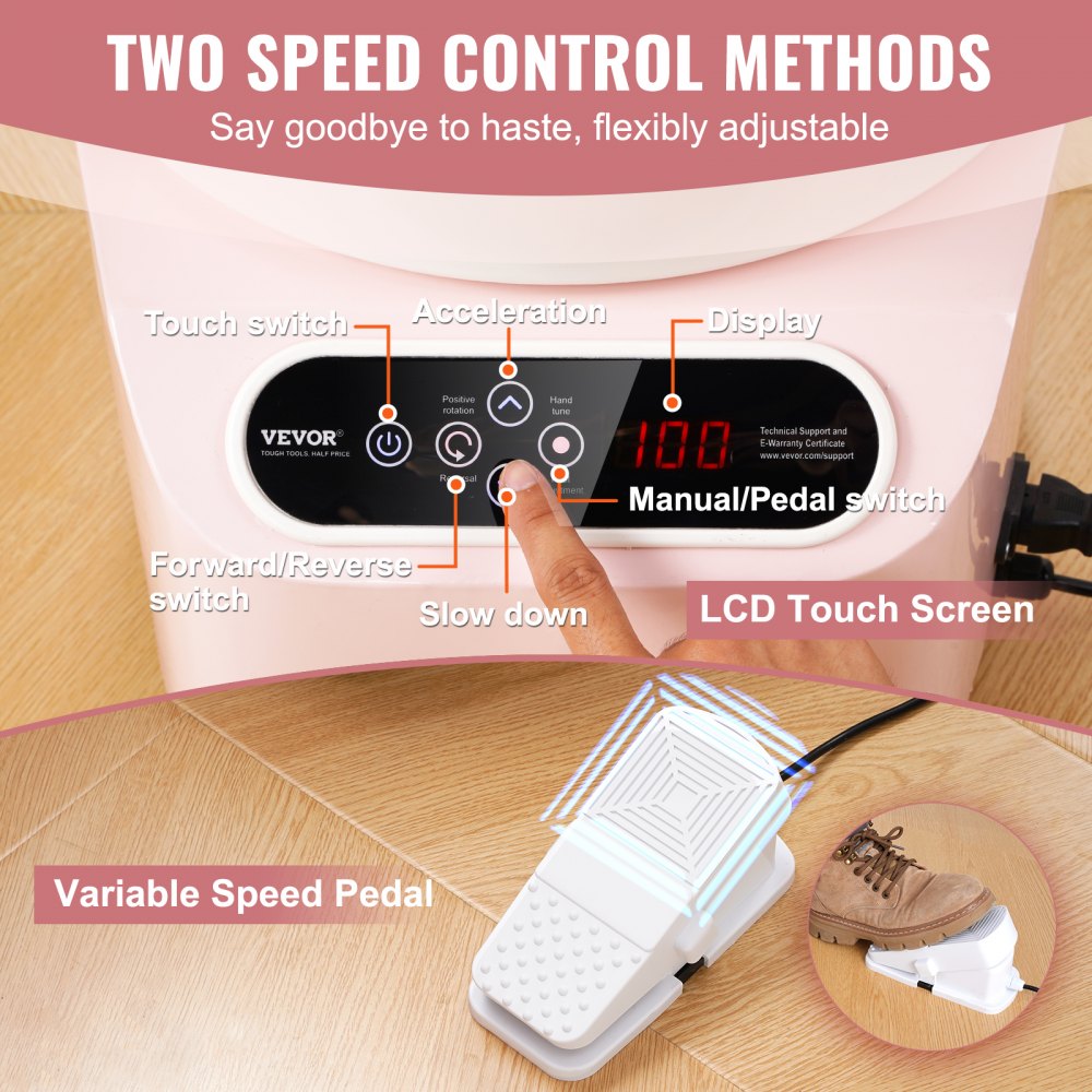 VEVOR Ruota per Ceramica, Macchina per Formare Ceramica Ruota Elettrica, con Pedale Touch Screen LCD Strumenti di Modellazione, Ruota a Trasmissione, per Artigianato Artistico, 450 W, 280mm, Rosa