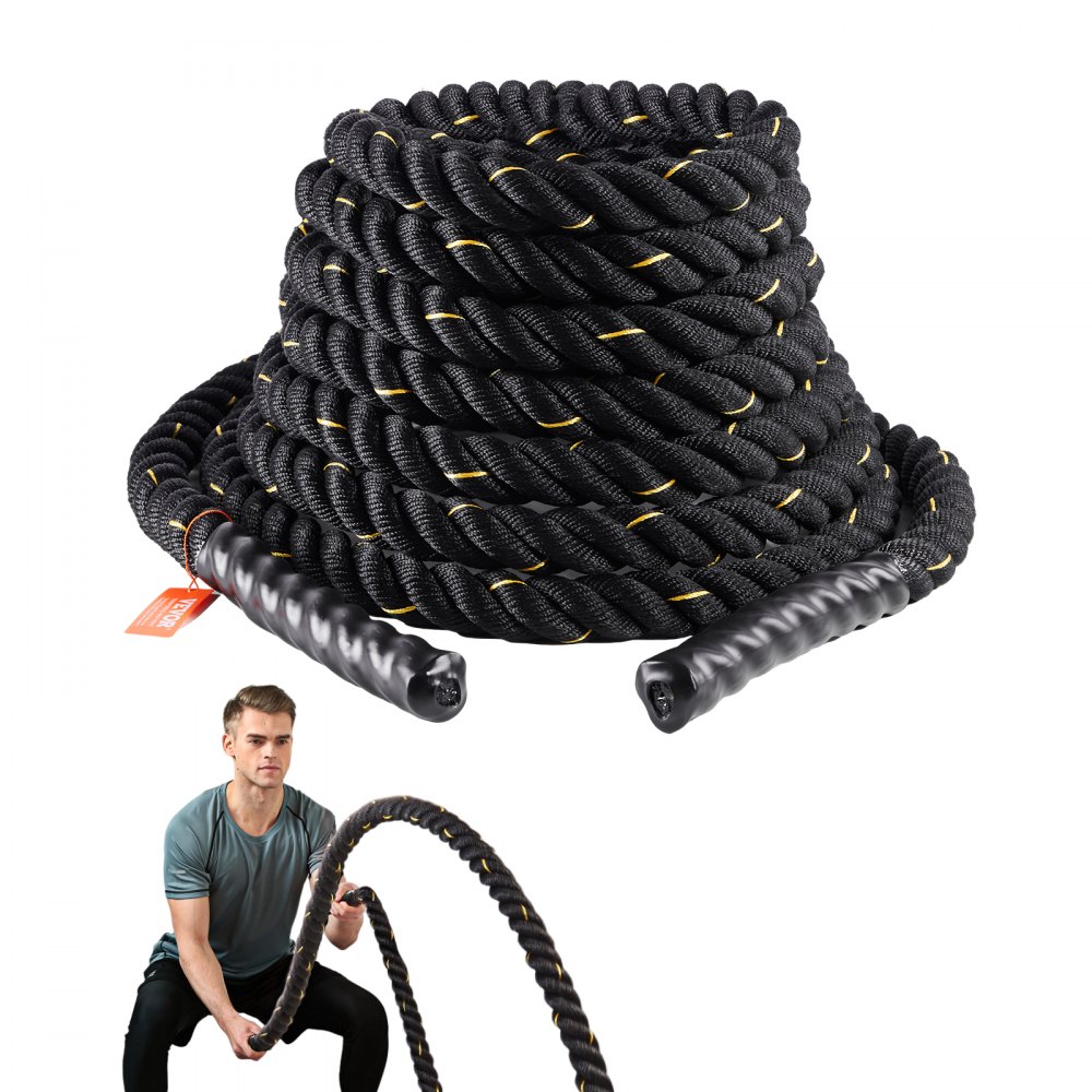 VEVOR Corda da Allenamento in Poliestere 38 mm, Esercizi Pesanti per Palestra Casa, Battle Rope da Allenamento della Forza del Core, Sviluppo Muscolare, Fitness, Corda da Combattimento per Palestra