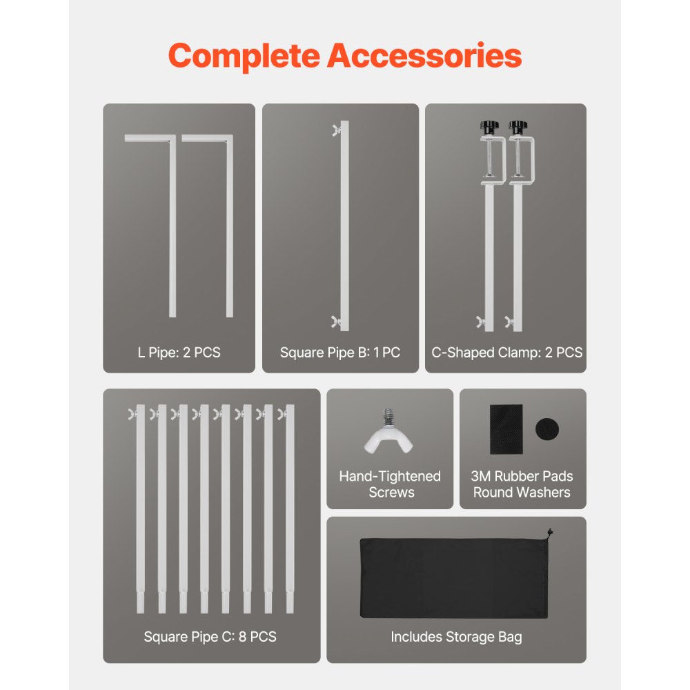 VEVOR Supporto da Tavolo con Morsetti, Altezza ca. 33-107 cm e Lunghezza Regolabile ca. 71-248 cm, Supporto da Tavolo in Metallo, Struttura ad Arco per Palloncini per Matrimoni Natale, Bianco