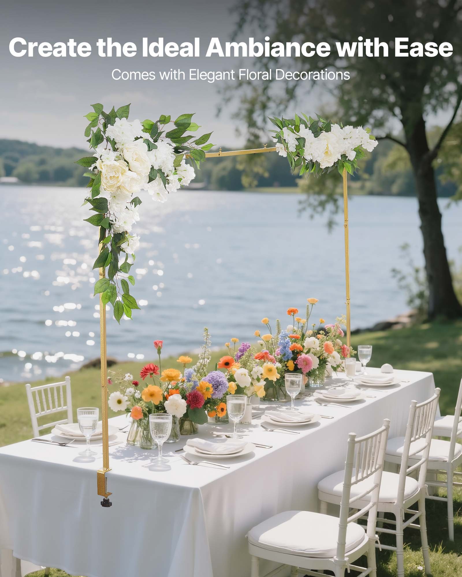 VEVOR Arco da Tavolo con Morsetti, Lunghezza e Altezza Regolabile, Supporto per Asta da Tavolo per Feste con Accessori Floreali, Cornice per Palloncini Dorata per Decorazioni Natalizie per Matrimoni