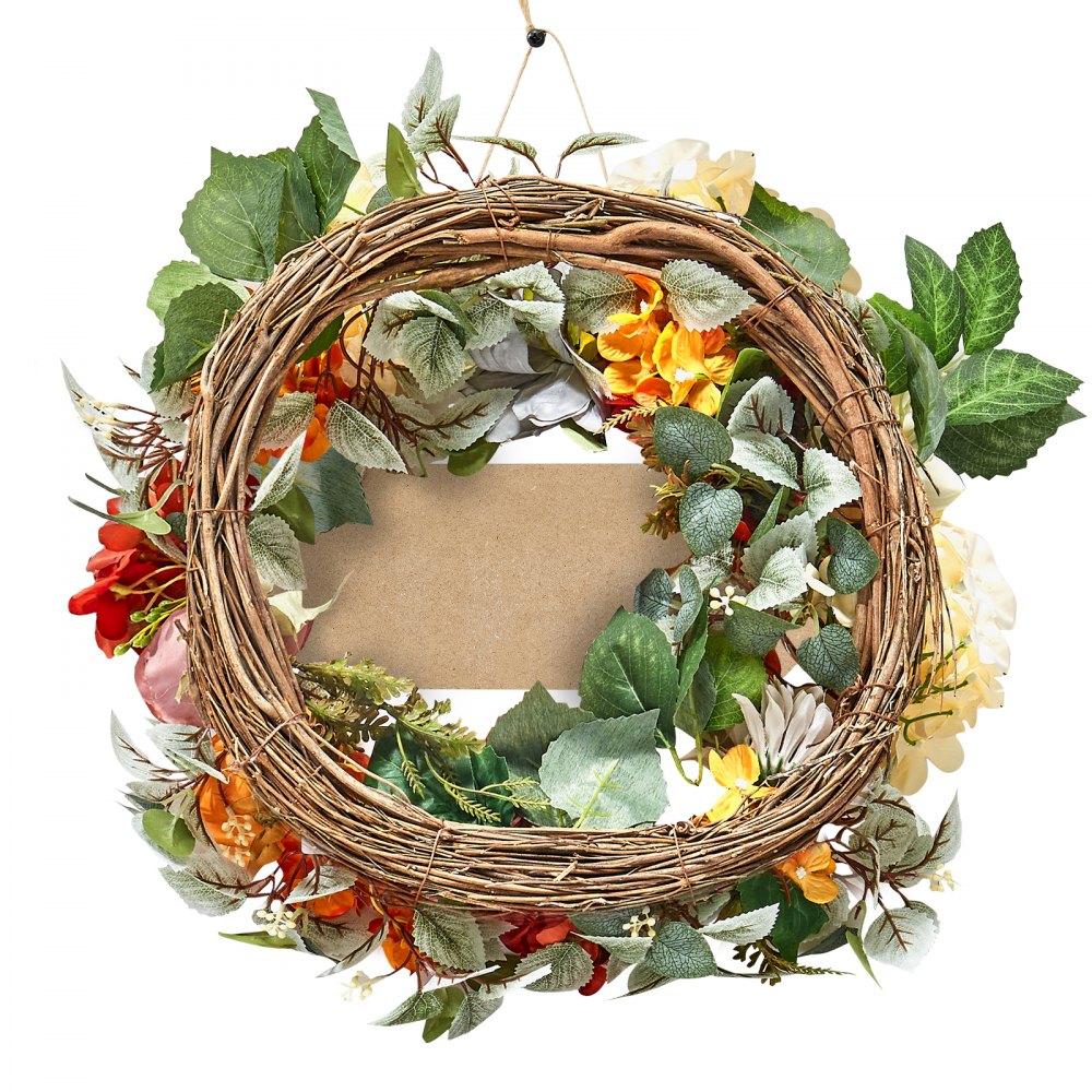 VEVOR Artificial Decorative Wreath, 60.96cm, Red, Orange, Yellow, decorated with hydrangeas, roses, wooden sign, all-year wreath, door wreath, seasonal wreath, indoor & outdoor use, house wall, window, festive decoration