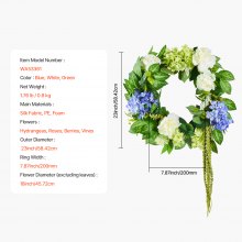 VEVOR Corona Decorativa Artificiale 58,42 cm Blu Bianco Verde con Ortensie Rose