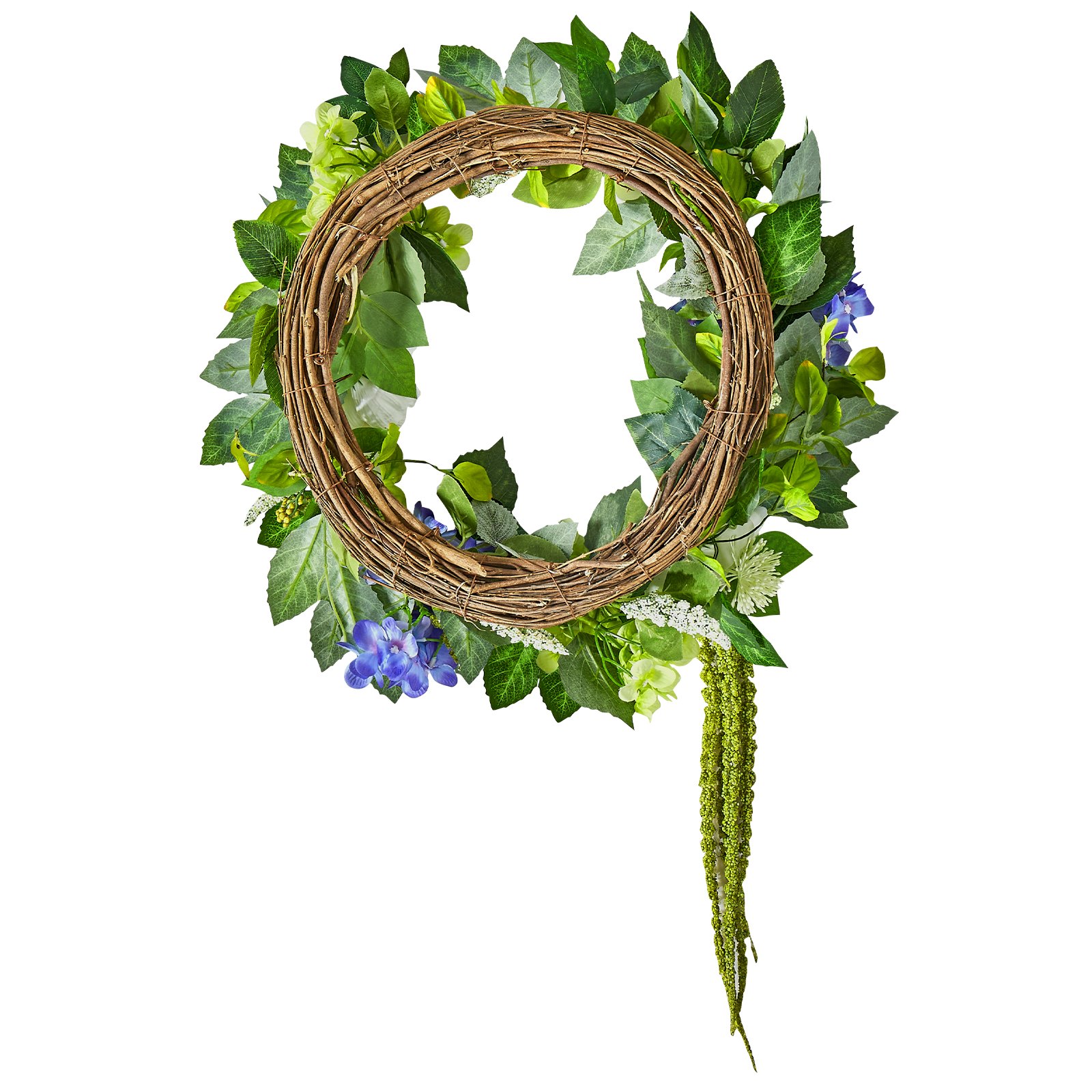 VEVOR Artificial Decorative Wreath, 58.42cm, Blue-White-Green, decorated with hydrangeas, roses, berries, vines, year-round door wreath, for indoor & outdoor use, as decoration for house walls, windows & festivals