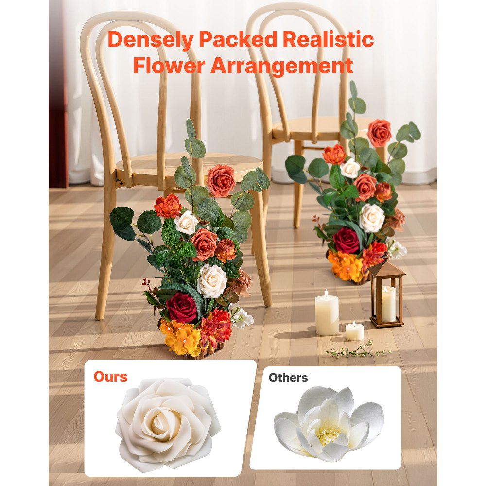 VEVOR Standing Artificial Flowers Arrangements 4 PCS, 450 mm Tall Faux Flower Decorations for Wedding Aisle Runner Chair, Orange Floral Centerpieces for Ceremony Reception Party Outdoor Decor