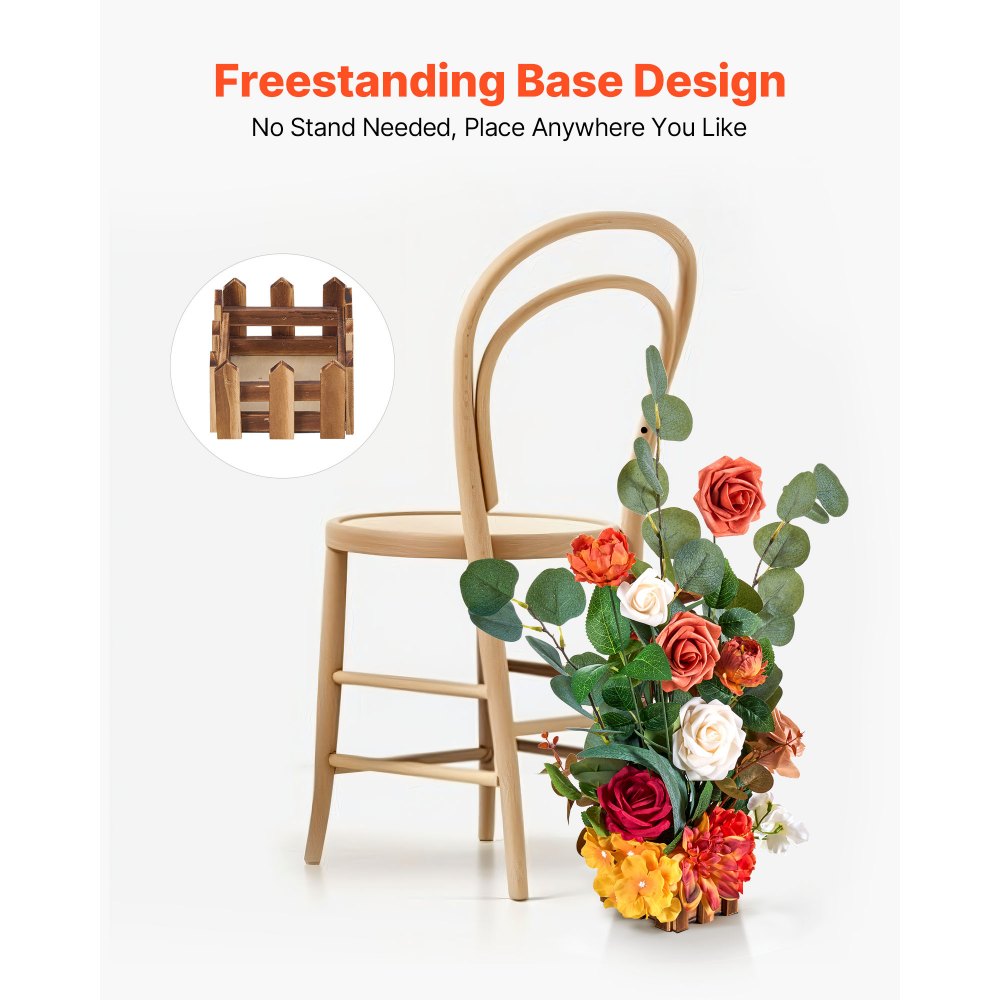 VEVOR Standing Artificial Flowers Arrangements 4 PCS, 450 mm Tall Faux Flower Decorations for Wedding Aisle Runner Chair, Orange Floral Centerpieces for Ceremony Reception Party Outdoor Decor