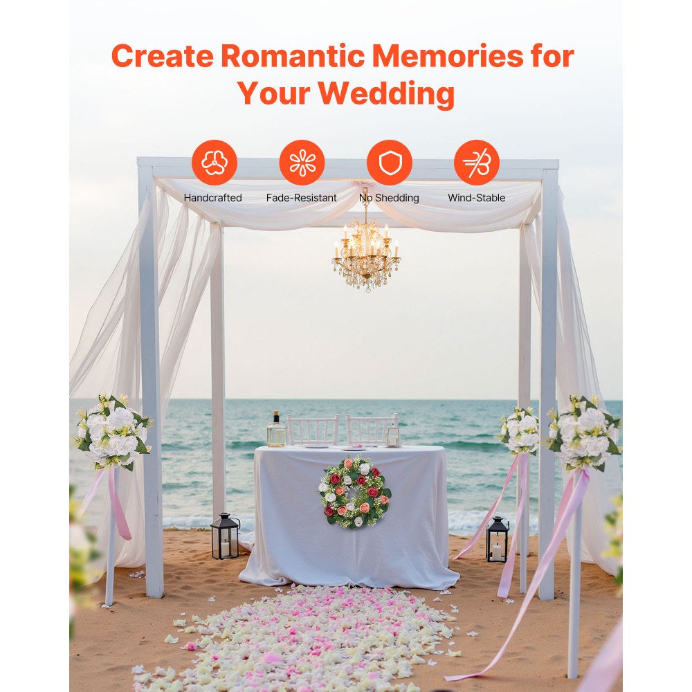 VEVOR Corona di Rose Artificiali, Corona di Fiori Finti, 340 x 340 x 90 mm, con Rose Rosa e Bianche, Centrotavola Floreale per San Valentino, Feste, Matrimoni e Decorazioni per Casa, 10 Pezzi