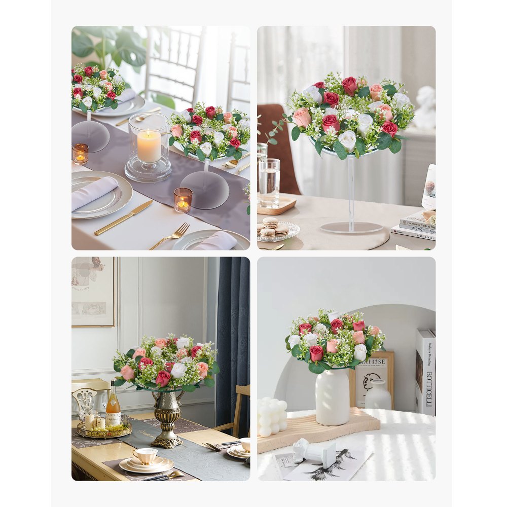 VEVOR Corona di Rose Artificiali, Corona di Fiori Finti, 340 x 340 x 90 mm, con Rose Rosa e Bianche, Centrotavola Floreale per San Valentino, Feste, Matrimoni e Decorazioni per Casa, 10 Pezzi