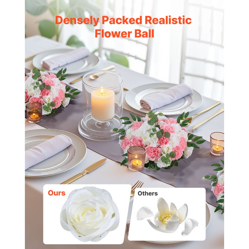VEVOR Flower Ball Arrangement Bouquet 10 PCS, 450 mm Diameter Artificial Flower Balls Wedding Table Centerpieces, Rose Arrangements for Wedding Centerpiece Home Decorations, Pink and White Roses