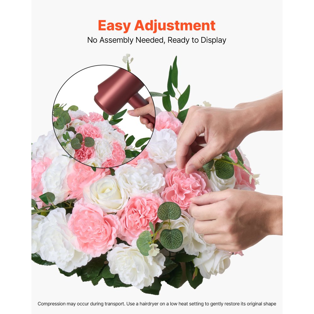 VEVOR Flower Ball Arrangement Bouquet 10 PCS, 450 mm Diameter Artificial Flower Balls Wedding Table Centerpieces, Rose Arrangements for Wedding Centerpiece Home Decorations, Pink and White Roses