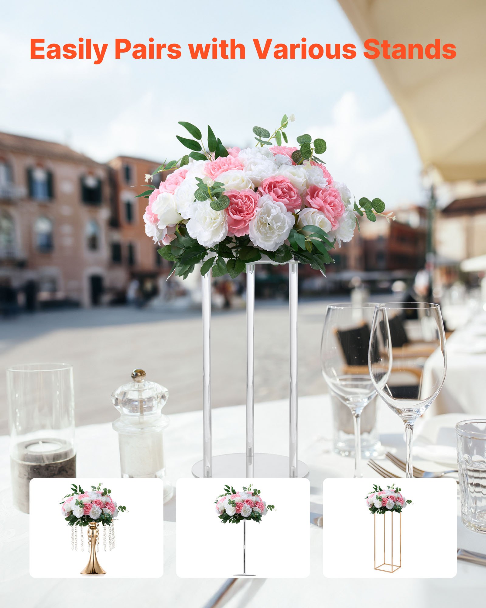 VEVOR Flower Ball Arrangement Bouquet 10 PCS, 450 mm Diameter Artificial Flower Balls Wedding Table Centerpieces, Rose Arrangements for Wedding Centerpiece Home Decorations, Pink and White Roses