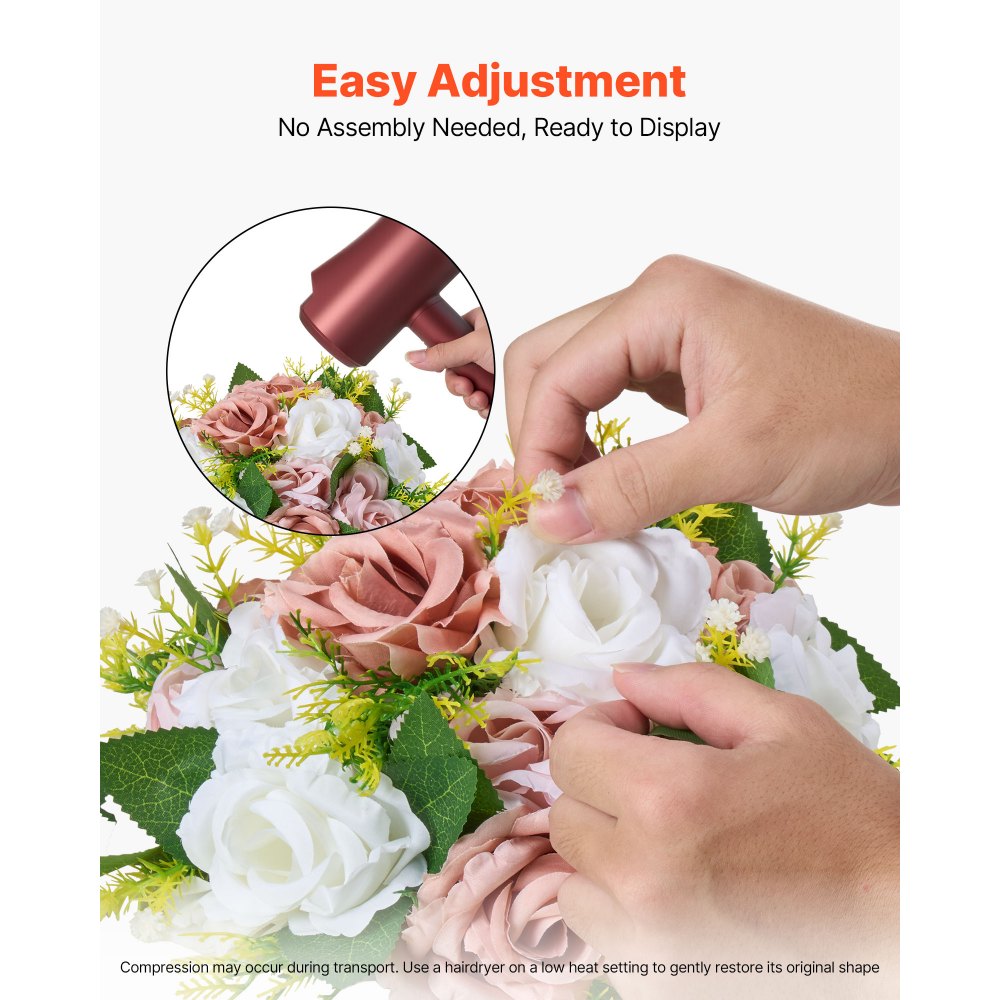 VEVOR Bouquet di Fiori Artificiali, 10 Pezzi, Diametro 24 cm, Centrotavola di Rose per Matrimonio, Composizioni Floreali Finte per Cerimonie, Ricevimenti, Decorazioni per Esterni, Bianco e Rosa