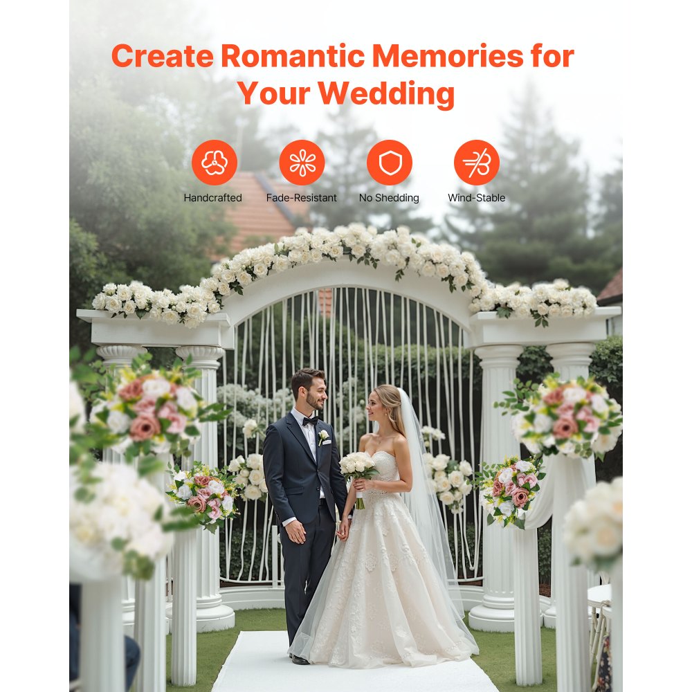 VEVOR Bouquet di Fiori Artificiali, 10 Pezzi, Diametro 24 cm, Centrotavola di Rose per Matrimonio, Composizioni Floreali Finte per Cerimonie, Ricevimenti, Decorazioni per Esterni, Bianco e Rosa