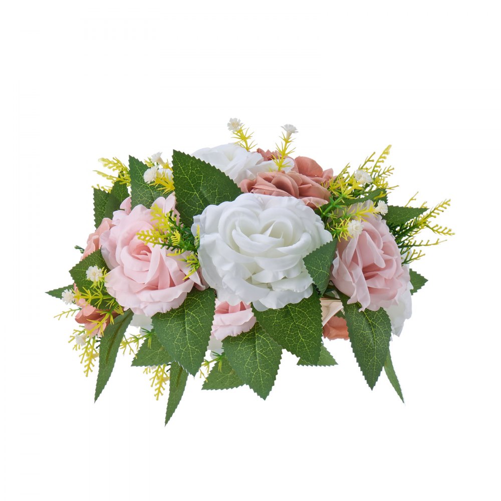 VEVOR Bouquet di Fiori Artificiali, 10 Pezzi, Diametro 24 cm, Centrotavola di Rose per Matrimonio, Composizioni Floreali Finte per Cerimonie, Ricevimenti, Decorazioni per Esterni, Bianco e Rosa