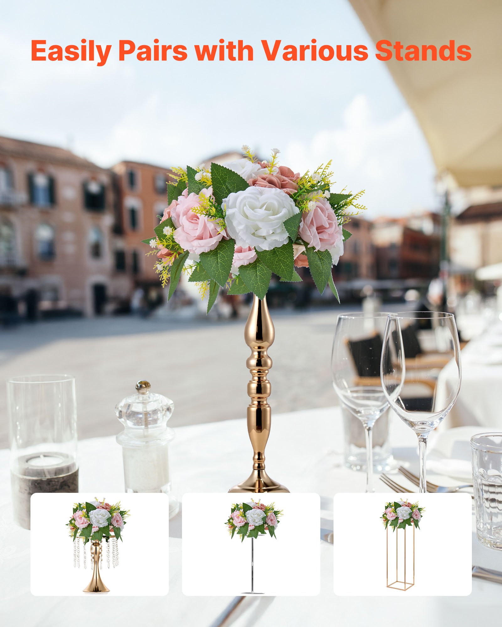 VEVOR Bouquet di Fiori Artificiali, 10 Pezzi, Diametro 24 cm, Centrotavola di Rose per Matrimonio, Composizioni Floreali Finte per Cerimonie, Ricevimenti, Decorazioni per Esterni, Bianco e Rosa