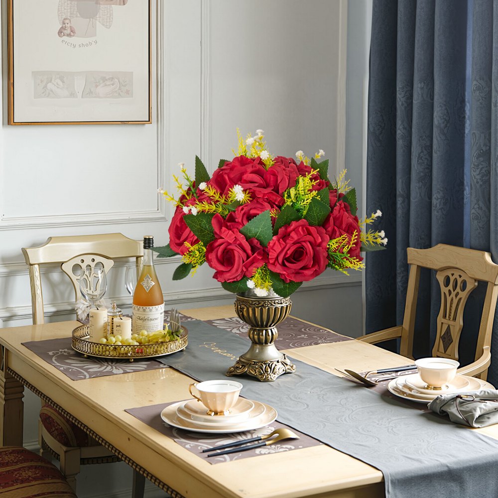 VEVOR Bouquet di Fiori Artificiali, 10 Pezzi, Diametro 24 cm, Centrotavola di Rose per Matrimonio, Composizioni Floreali Finte per Cerimonie, Ricevimenti, Decorazioni per Esterni, Rossa