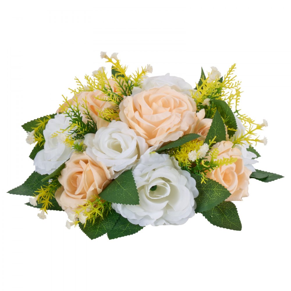 VEVOR Bouquet di Fiori Artificiali, 10 Pezzi, Diametro 24 cm, Centrotavola di Rose per Matrimonio, Composizioni Floreali Finte per Cerimonie, Ricevimenti, Decorazioni per Esterni, Bianche e Champagne