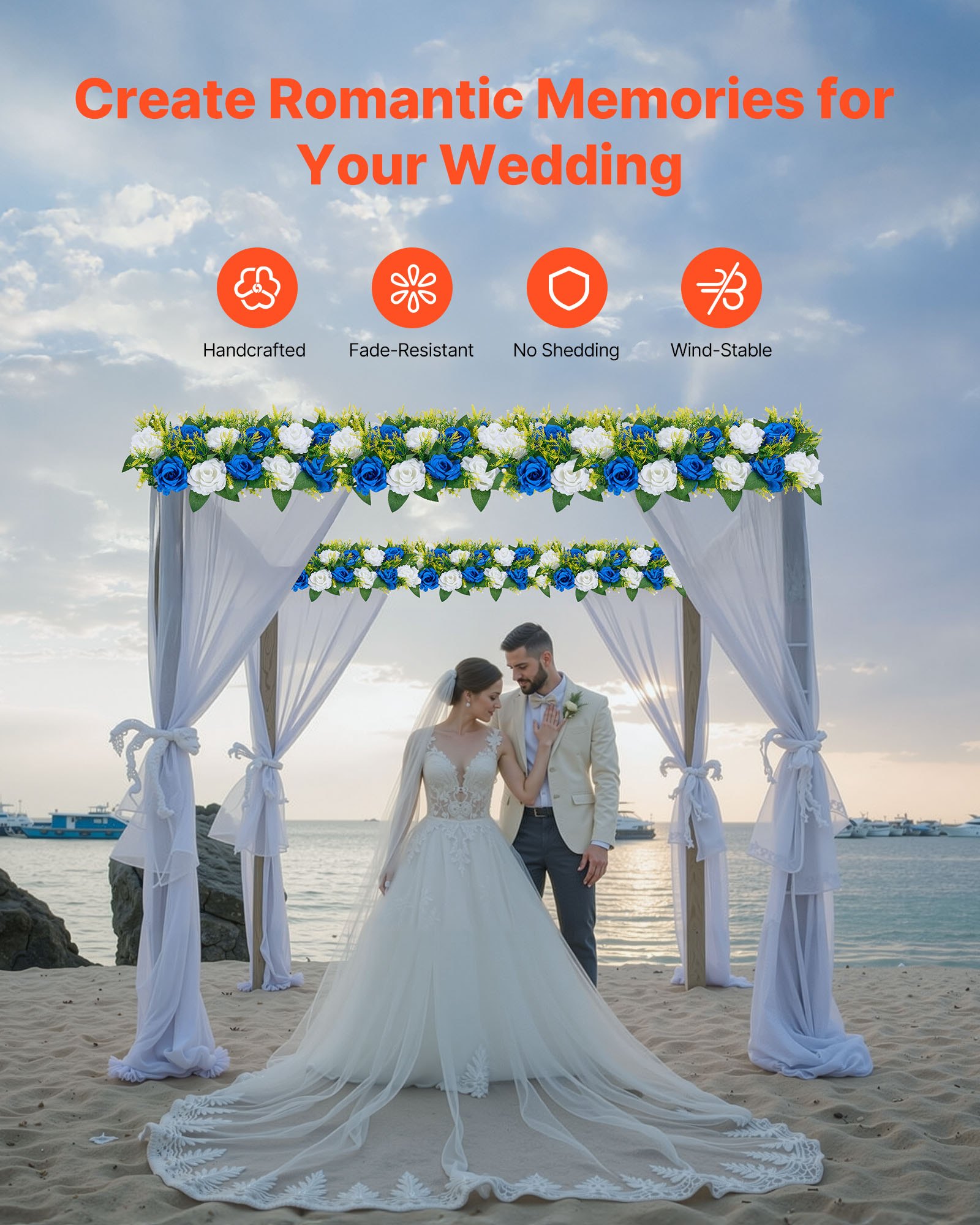 VEVOR Bouquet di Fiori Artificiali, 10 Pezzi, 500 x 220 x 120 mm, Centrotavola di Rose Finte per Matrimonio, Composizioni Floreali per Cerimonie, Ricevimenti, Decorazioni per Esterni, Bianco e Blu