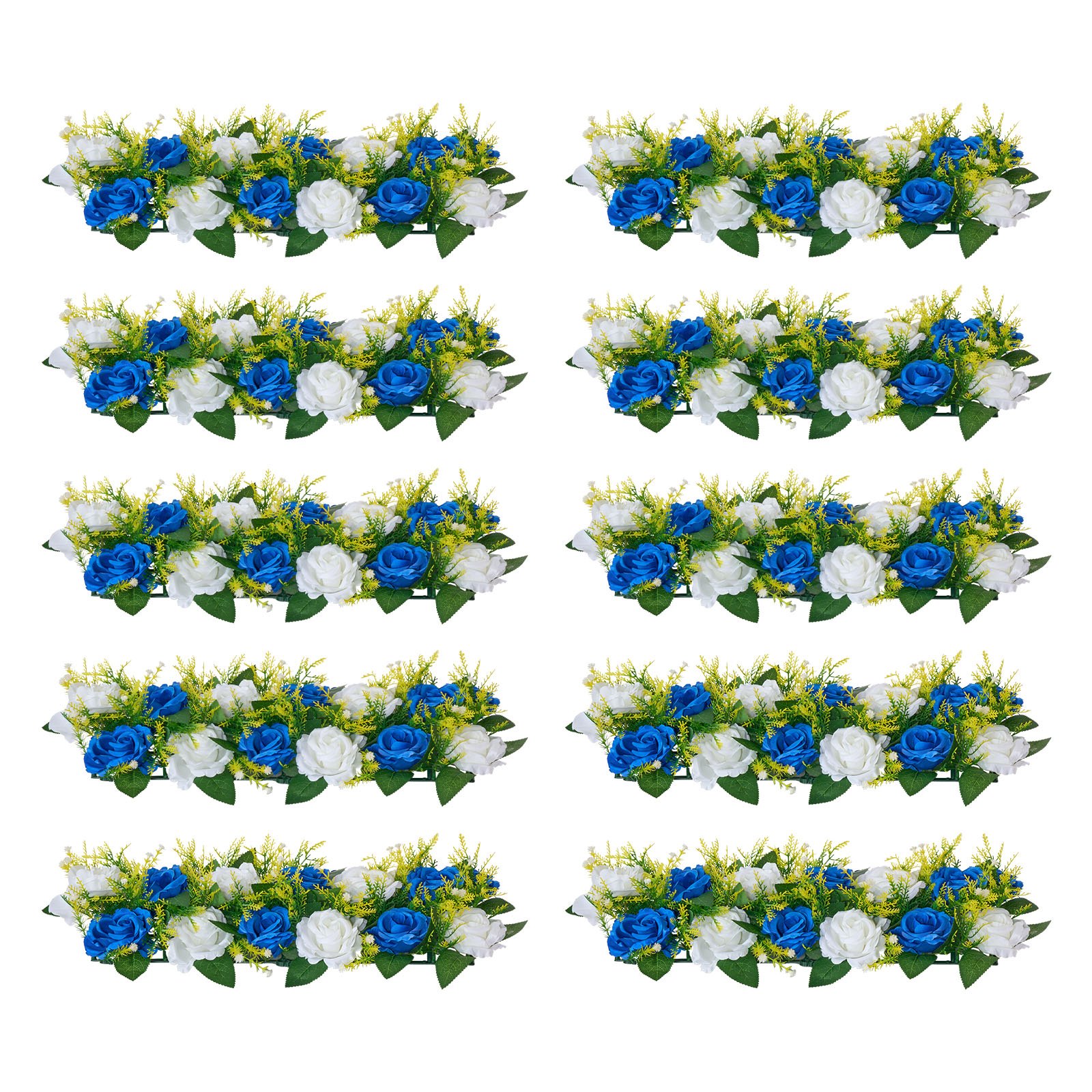 VEVOR Bouquet di Fiori Artificiali, 10 Pezzi, 500 x 220 x 120 mm, Centrotavola di Rose Finte per Matrimonio, Composizioni Floreali per Cerimonie, Ricevimenti, Decorazioni per Esterni, Bianco e Blu