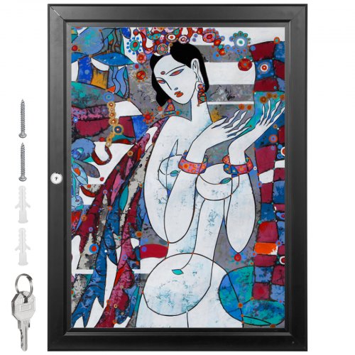 VEVOR Bacheca Chiusa con Anta Battente per Interni 49cmx36cm Cornice per Poster Bloccabile con 2 Chiavi Espositore da Parete nero in Lega di Alluminio Impermeabile