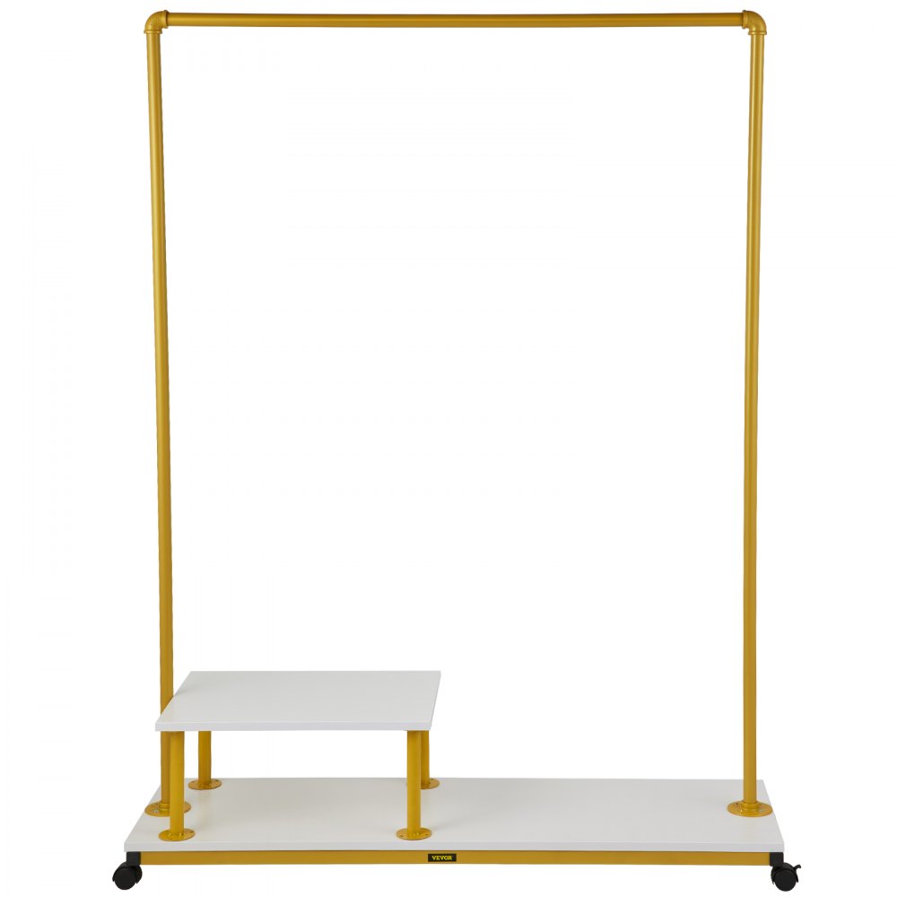 VEVOR Appendiabiti per Impieghi in Metallo e Legno MDF con Ruote da 120x36x160 cm, Espositore a 2 Livelli a Colore d'Oro e Bianco, per Negozi di Abbigliamento, Guardaroba, Laboratori, Boutique, ecc.