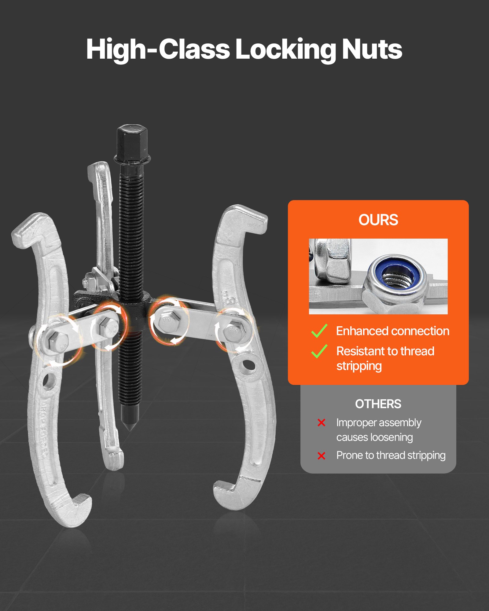 VEVOR Gear Puller Set, 76.2 mm/101.6 mm/152.4 mm/203.2 mm 3 Jaw Bearing Puller with Reversible Jaws, 2 Jaw/3 Jaw Pulley Puller, 4 PCS Bearing Puller Tool Kit for Pulley Gear Bearing Flywheel Removal