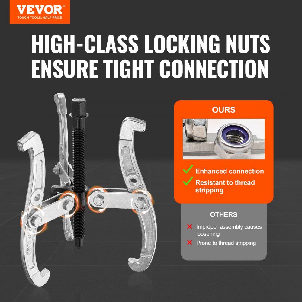 VEVOR Set estrattore per ingranaggi, kit estrattore da 7,62/10,2/15,2/20,3 cm, strumento per la rimozione della puleggia del volano del cuscinetto dell'ingranaggio a 3 ganasce