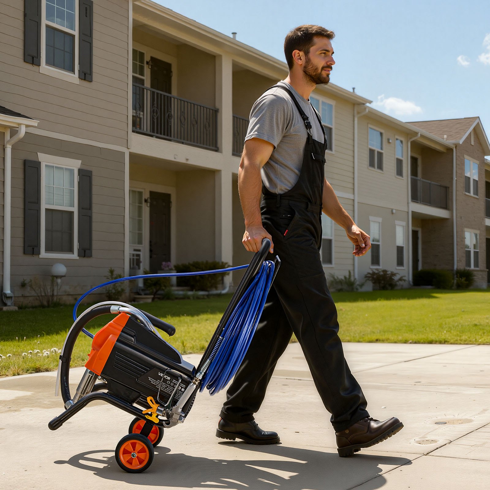 VEVOR Spruzzatore di Vernice Airless con Supporto 1500W 3300 PSI, Sistema di Spruzzatura della Vernice con Spazzola di Pulizia Tubo Flessibile Asta di Prolunga Ugelli, per Case, Edifici