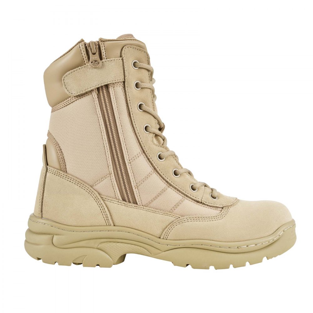 VEVOR Stivali da Lavoro da Combattimento Taglia UK 10 con Cerniera Altezza 203 mm Traspiranti da Esterno per Sicurezza all'Aperto per Escursionismo Tessuto Oxford 1000D, Scarpe da Moto, Colore Sabbia