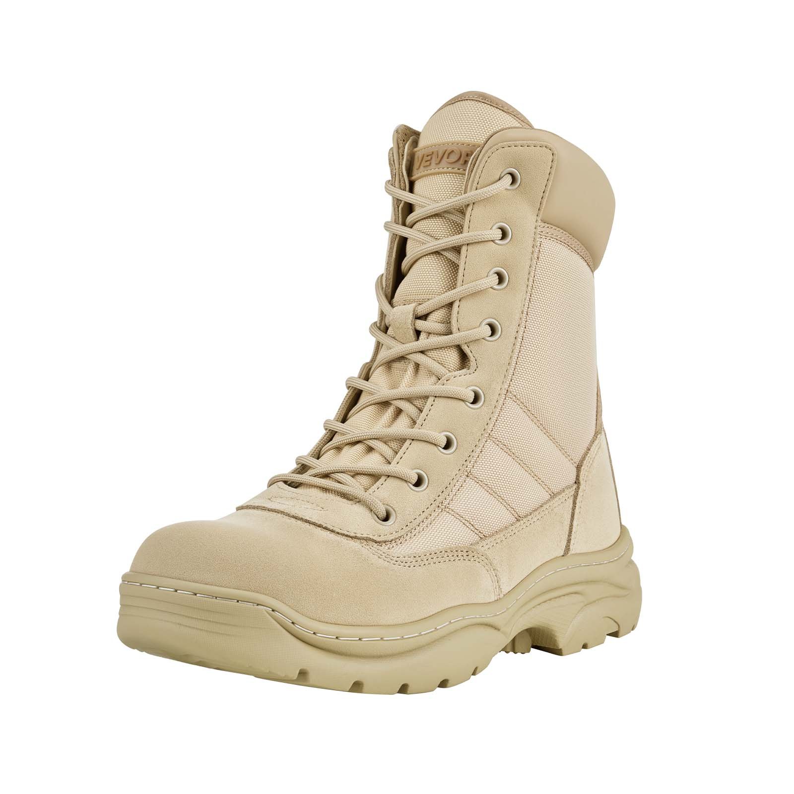 VEVOR Stivali da Lavoro da Combattimento Taglia UK 10 con Cerniera Altezza 203 mm Traspiranti da Esterno per Sicurezza all'Aperto per Escursionismo Tessuto Oxford 1000D, Scarpe da Moto, Colore Sabbia