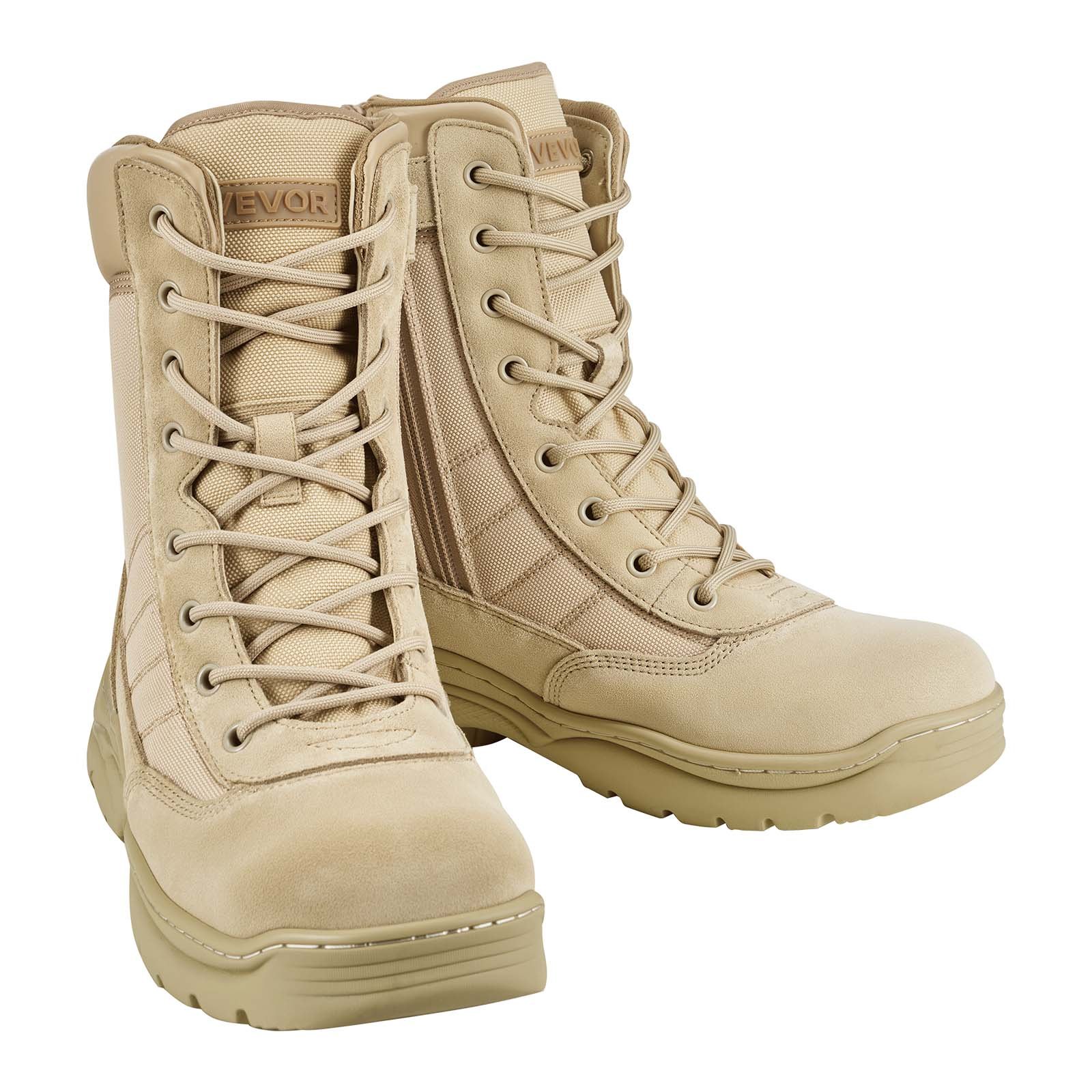 VEVOR Stivali da Lavoro da Combattimento Taglia UK 10 con Cerniera Altezza 203 mm Traspiranti da Esterno per Sicurezza all'Aperto per Escursionismo Tessuto Oxford 1000D, Scarpe da Moto, Colore Sabbia
