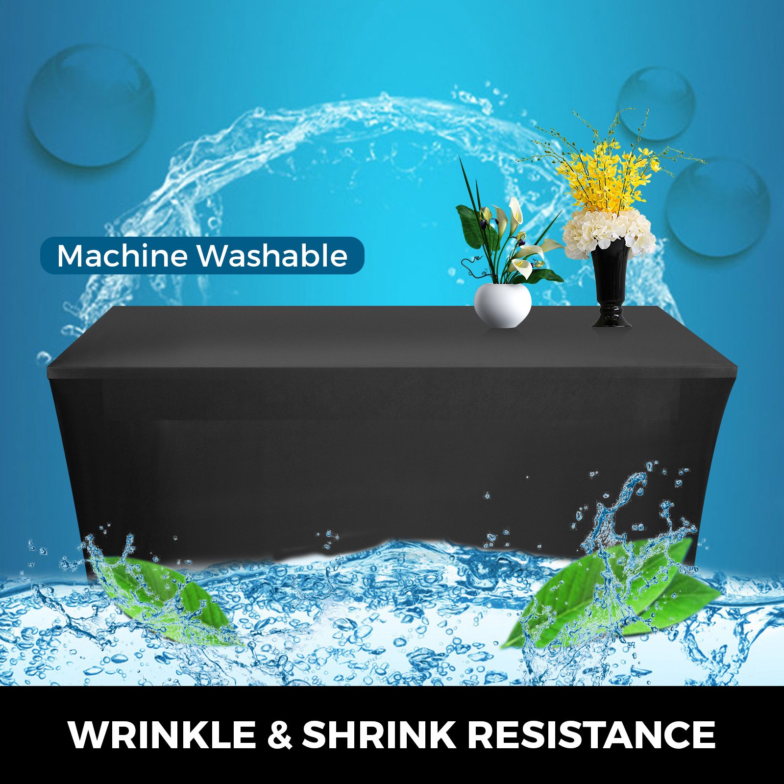 10 Pezzi Tovaglia Elastica Rettangolare Per Tavolo 2.4m Copritavolo In Nero