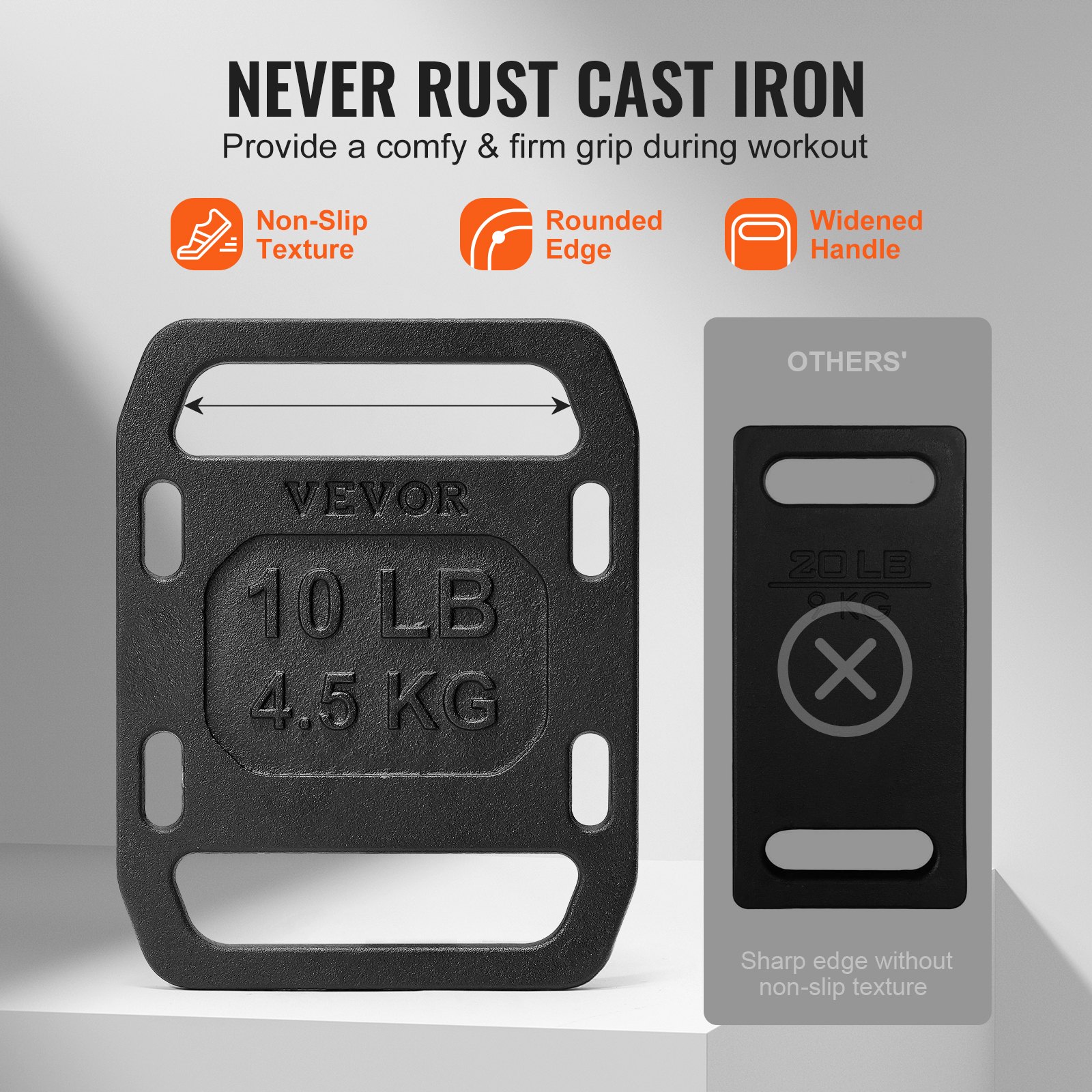 VEVOR Pesi in Ghisa Ruck, Piastra Singola Ruck da 4,5 kg, Pesi Ponderati per Rucking, Peso Piastra Ruck Solida per Rucking, Squat, Allenamento della Forza, Sollevamento Pesi, Allenamento Fitness