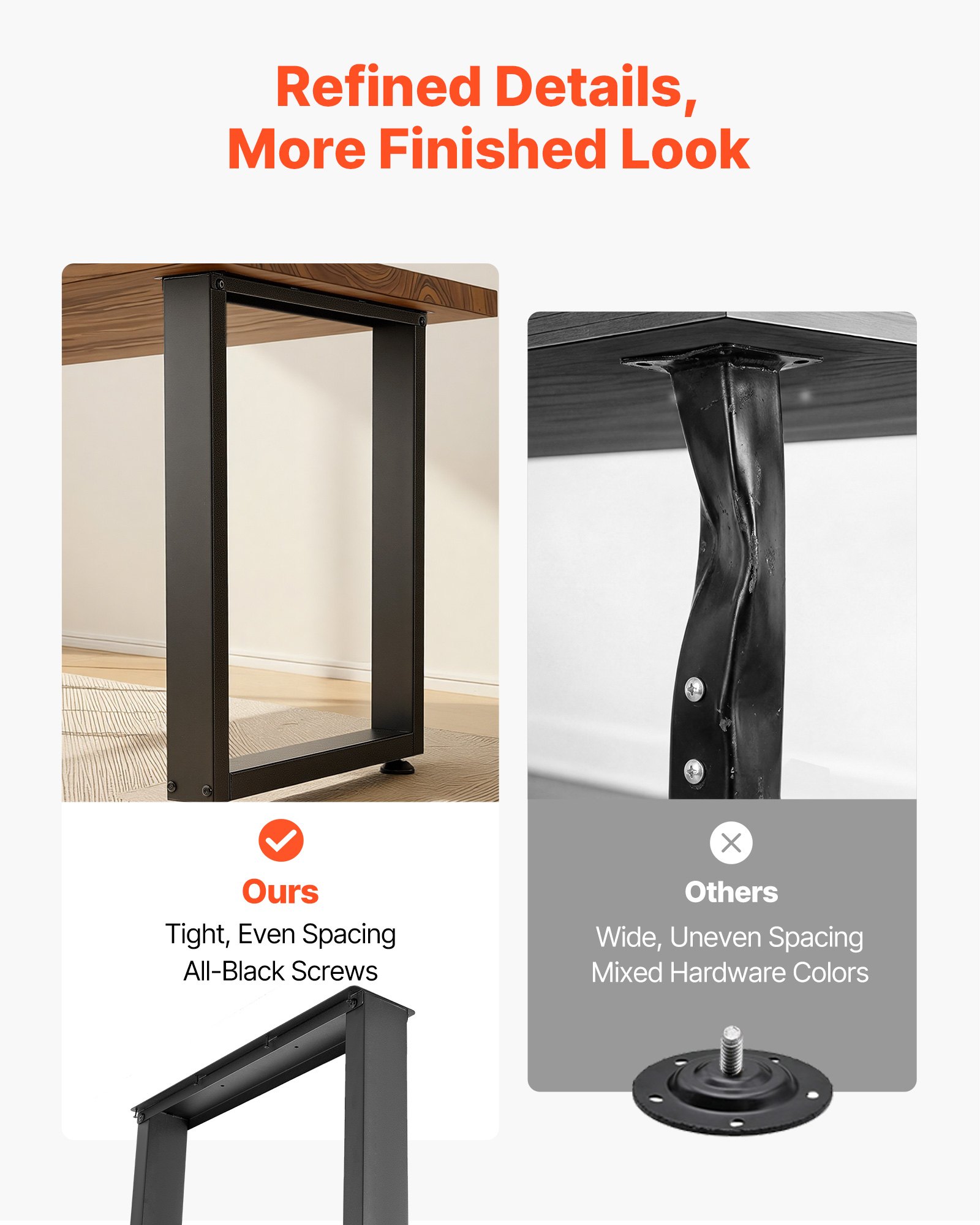 VEVOR Gambe per Tavolo in Acciaio, Gambe per Scrivania Smontabili, Design Modulare, Struttura Quadrata Stabile, Facile da Montare, Carico Max. 1000 kg, per Tavoli da Caffè, 75 x 60 cm, 2 Pezzi, Nero