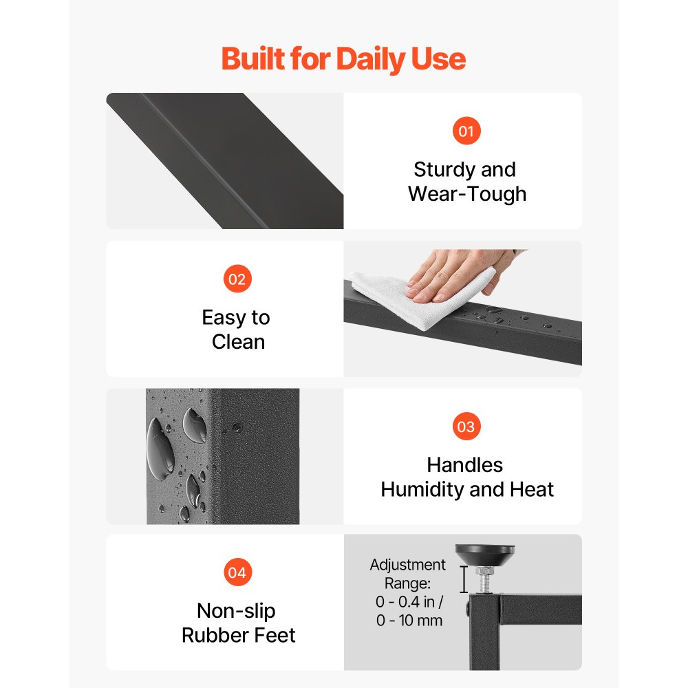 VEVOR Gambe per Tavolo in Acciaio, Gambe per Scrivania Smontabili a Forma di T con Tubo Quadrato, Design Modulare, Montaggio Semplice, Carico Max. 1000 kg, 74 x 45 cm, Set da 2, per Tavolo da Bar