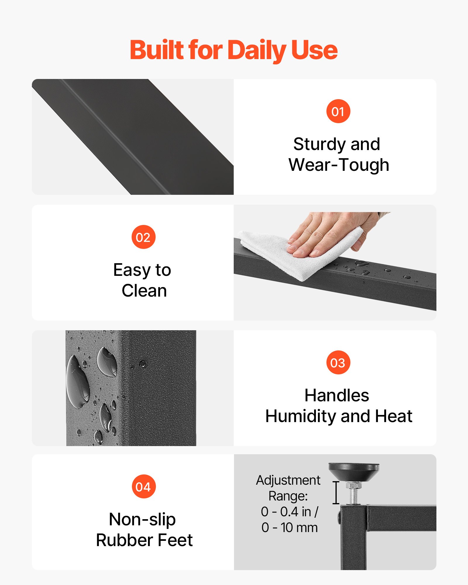 VEVOR Gambe per Tavolo in Acciaio, Gambe per Scrivania Smontabili a Forma di T con Tubo Quadrato, Design Modulare, Montaggio Semplice, Carico Max. 1000 kg, 74 x 45 cm, Set da 2, per Tavolo da Bar