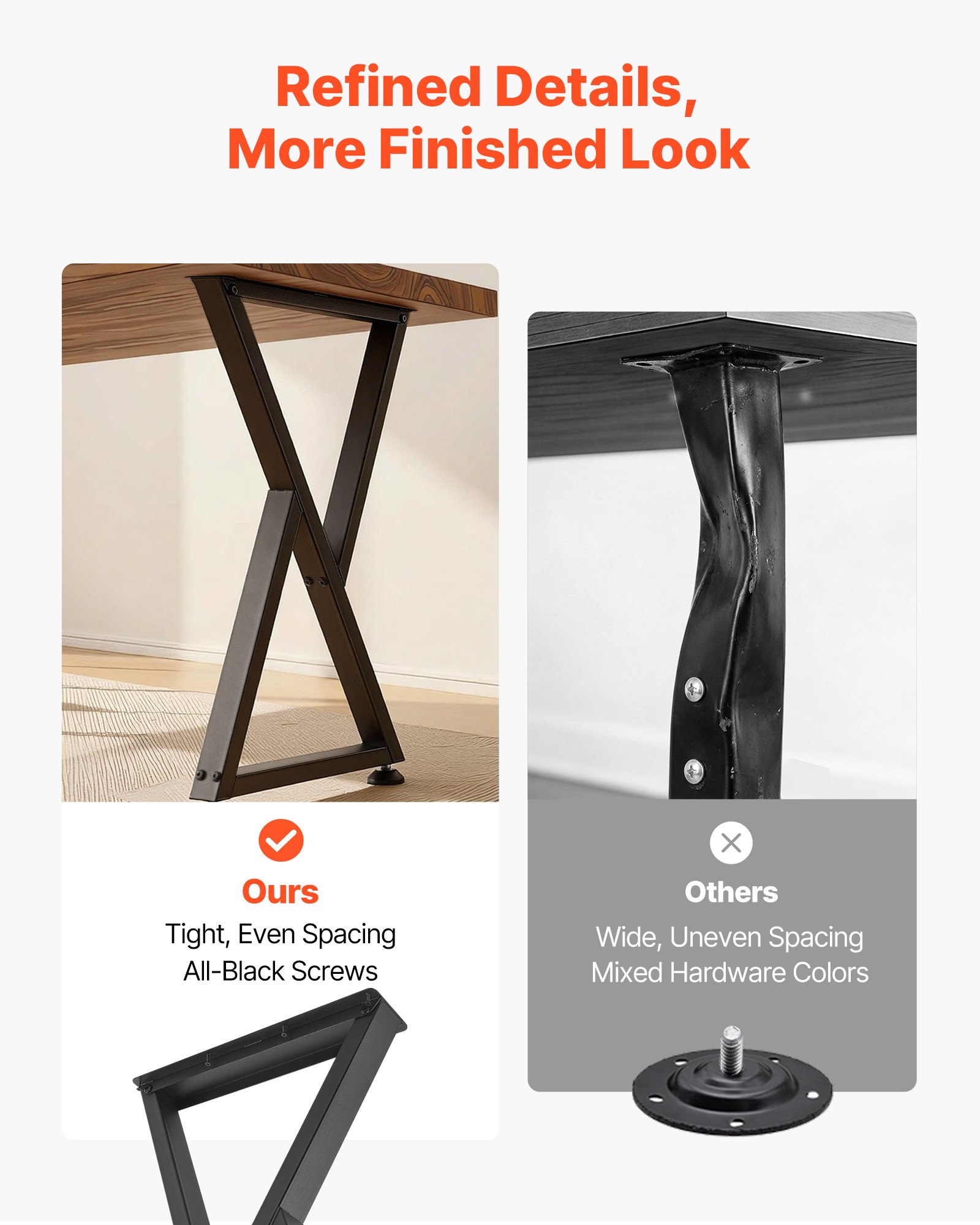 VEVOR Gambe per Tavolo in Acciaio, Gambe per Scrivania Smontabili, Design Modulare, Struttura a Z, Montaggio Semplice, Carico Max.1000 kg, per Tavoli da Caffè e da Bar, 74 x 47,2 cm, 2 Pezzi, Nero