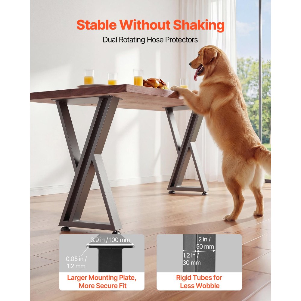 VEVOR Gambe per Tavolo in Acciaio, Gambe per Scrivania Smontabili, Struttura a X Stabile, Installazione Semplice, Carico Massimo di 1000 kg, per Tavoli da Caffè e da Bar, 74 x 61 cm, 2 Pezzi, Nero