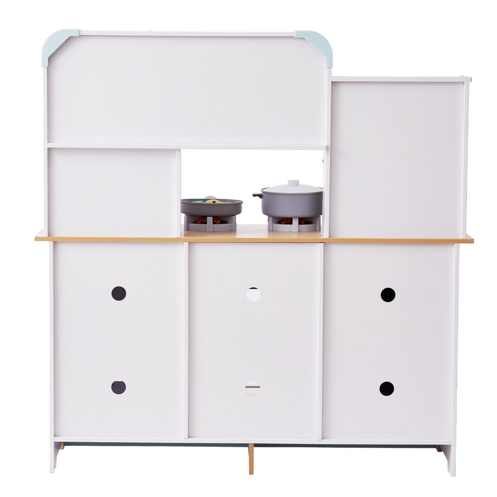 VEVOR Giocattolo Cucina per Bambini, Set Giocattolo da Cucina per Bambini in Legno con Luci Suoni Macchina per Ghiaccio Forno Lavello Microonde Frigorifero Utensili, Giocattolo Cucina, 24 pz, Bianco