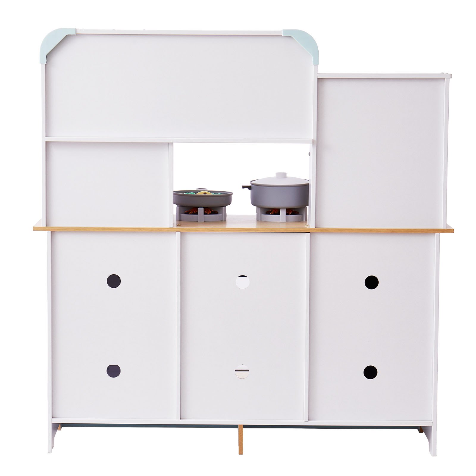 VEVOR Giocattolo Cucina per Bambini, Set Giocattolo da Cucina per Bambini in Legno con Luci Suoni Macchina per Ghiaccio Forno Lavello Microonde Frigorifero Utensili, Giocattolo Cucina, 24 pz, Bianco