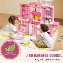 VEVOR Cucina per Bambini 3 a 8 Anni Cucina da Gioco per Bambini 74 Pezzi Rosa