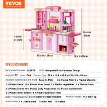 VEVOR Cucina per Bambini 3 a 8 Anni Cucina da Gioco per Bambini 74 Pezzi Rosa