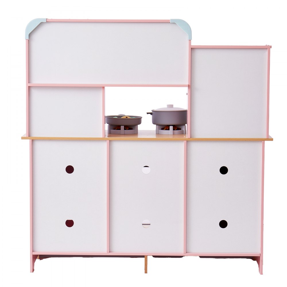 VEVOR Children's Play Kitchen, Wooden Toy Kitchen Set with Lights and Sounds, Toddler Kitchen with Ice Cream Maker, Oven, Sink, Microwave, Refrigerator and Utensils and Fruit Accessories for Toddlers Aged 3-8 Years, Pink