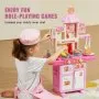 VEVOR Children's Kitchen Playset, Toddler Kitchen with Cooking Stove with Steam, Sounds and Lights, Play Kitchen Set with 48-Piece Cooking Accessory Set for Toddlers, Preschoolers, Children Aged 3-5 Years, Pink